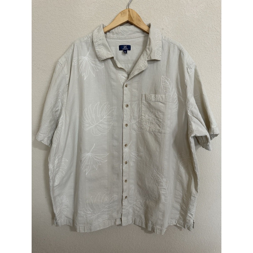 George Men's Shirt 3XL Beige Linen Blend Casual Hawaiian Aloha Neutral Cruise